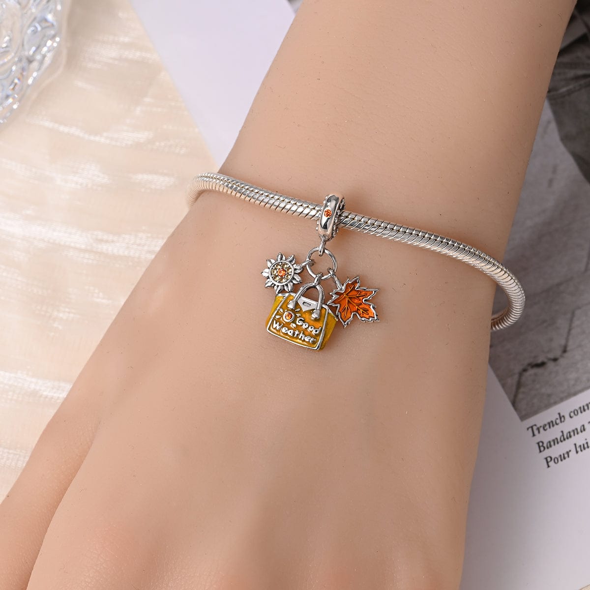 Autumn Good Weather Sun & Maple Leaf Dangle Charm