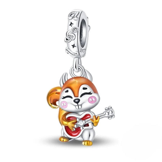 Autumn Squirrel Musician Guitar Charm