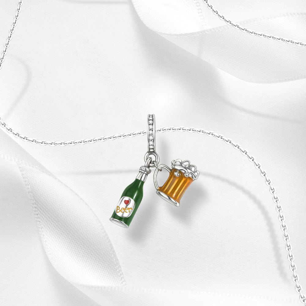 Beer Bottle and Mug Charm with Crystal Accents