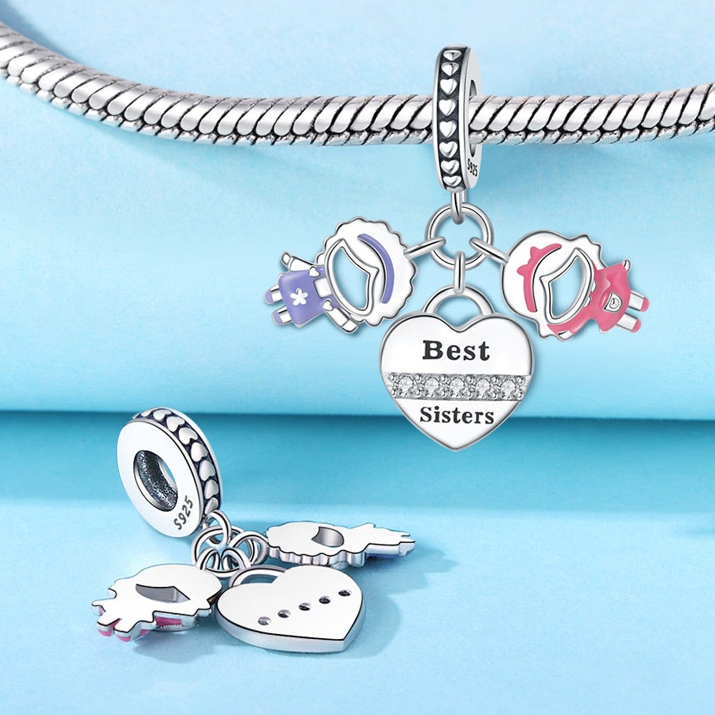 Best Sisters Heart Triple Dangle Charm