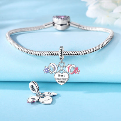 Best Sisters Heart Triple Dangle Charm