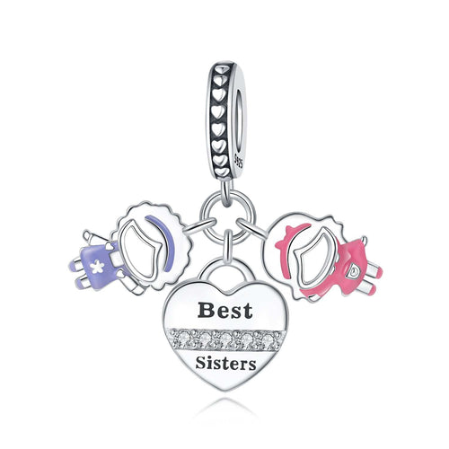 Best Sisters Heart Triple Dangle Charm