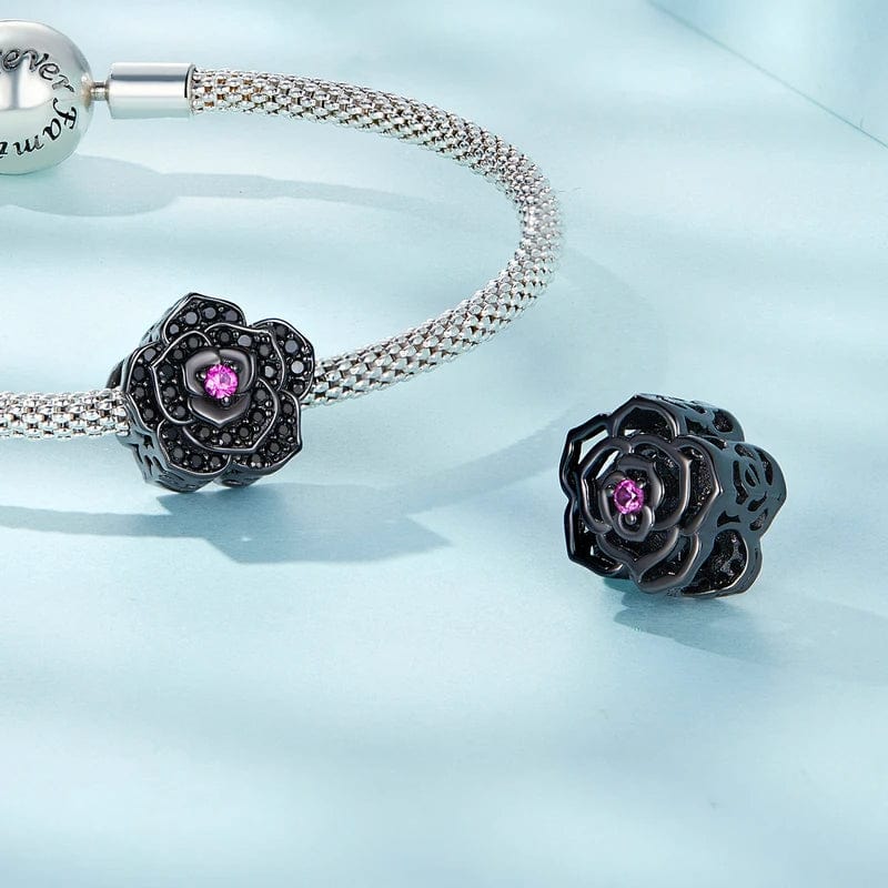 Black Rose Flower Charm