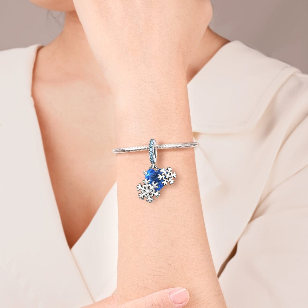 Blue Heart Snowflake Charm with Sparkling Accents