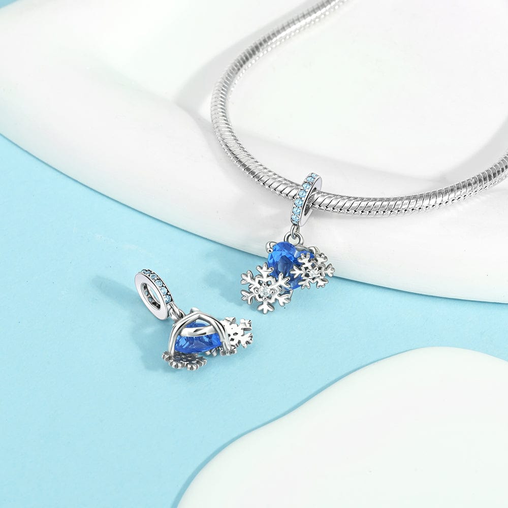 Blue Heart Snowflake Charm with Sparkling Accents