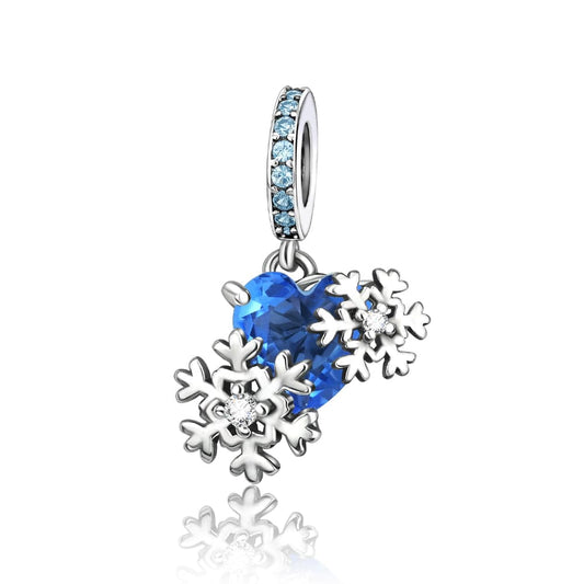 Blue Heart Snowflake Charm with Sparkling Accents