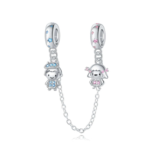 Boy and Girl Safety Chain with Blue and Pink Crystals