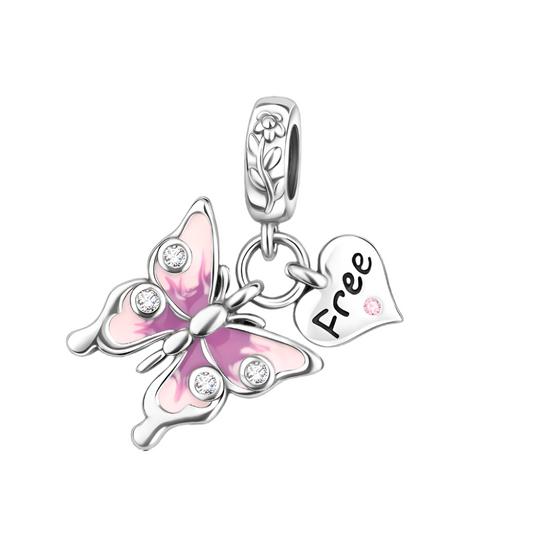 Butterfly & 'Free' Heart Charm