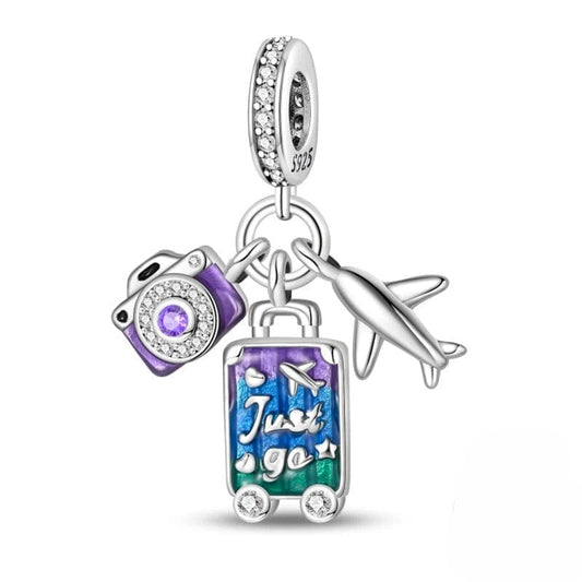 Camera, Plane and Suitcase Triple Dangle Charm