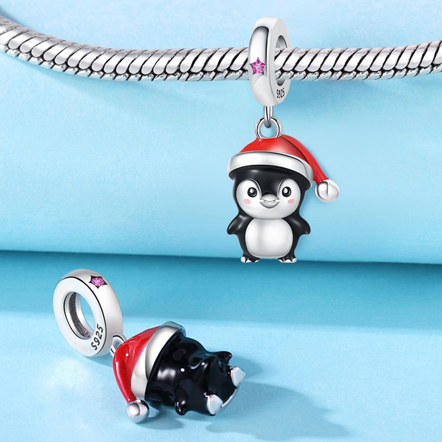 Christmas Penguin Charm with Santa Hat