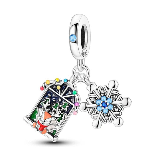 Christmas Window Scene and Snowflake Duo Charm