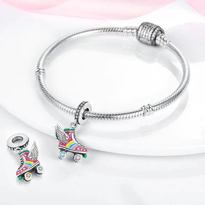 Colorful Roller Skates Wings Dangle Charm