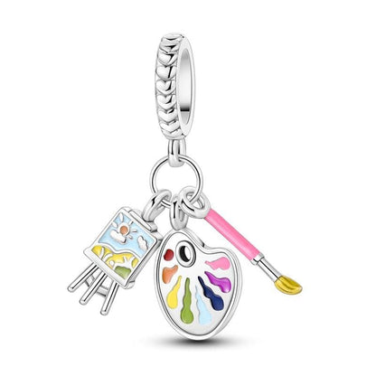 Creative Artist Palette & Brush Triple Dangle Charm