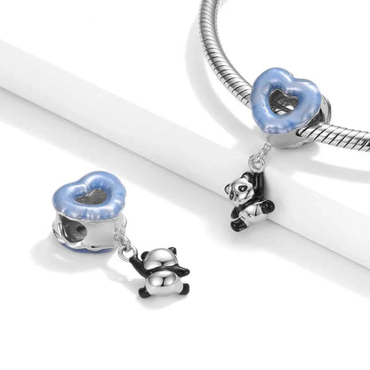 Dangling Panda & Blue Heart Charm