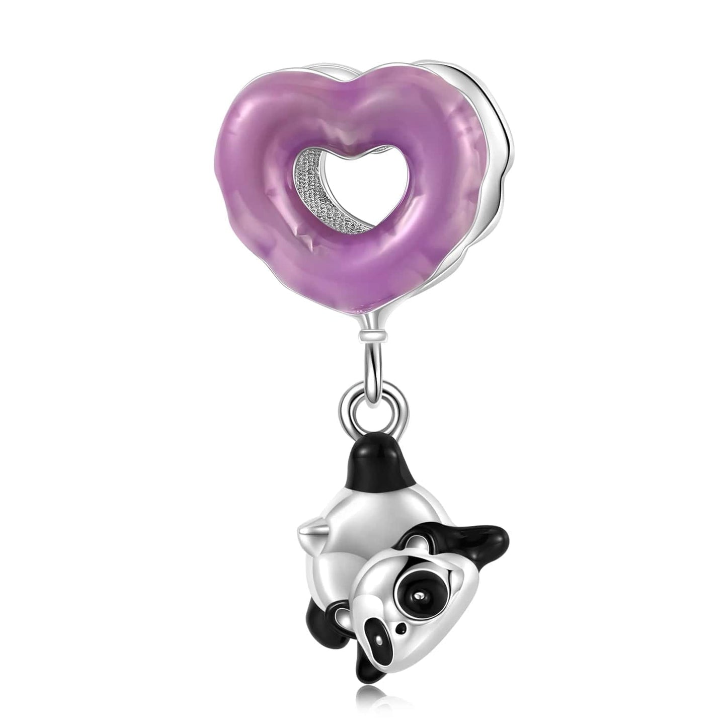 Dangling Panda & Purple Heart Charm