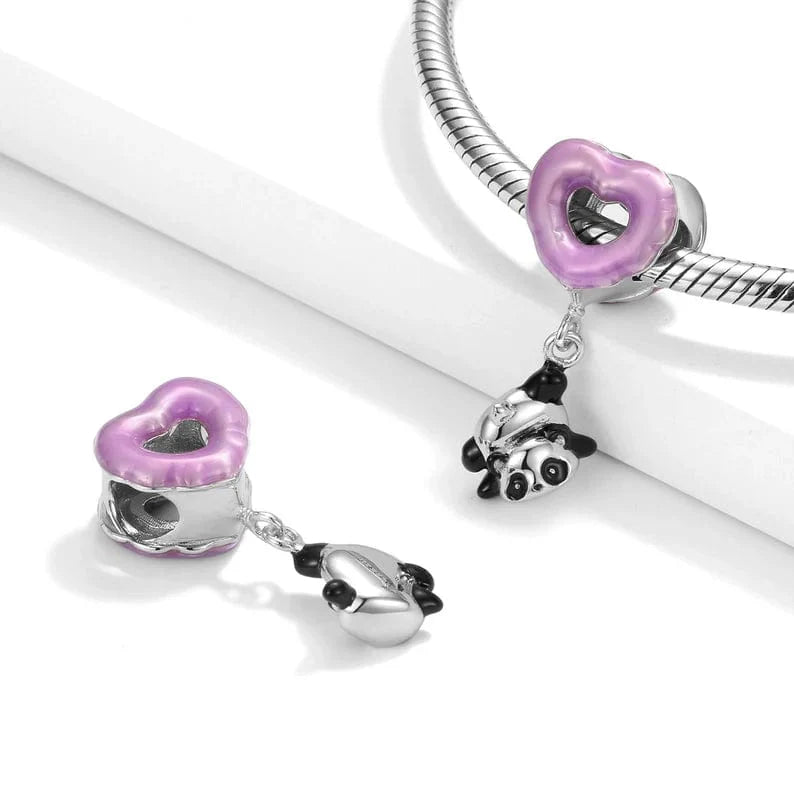 Dangling Panda & Purple Heart Charm