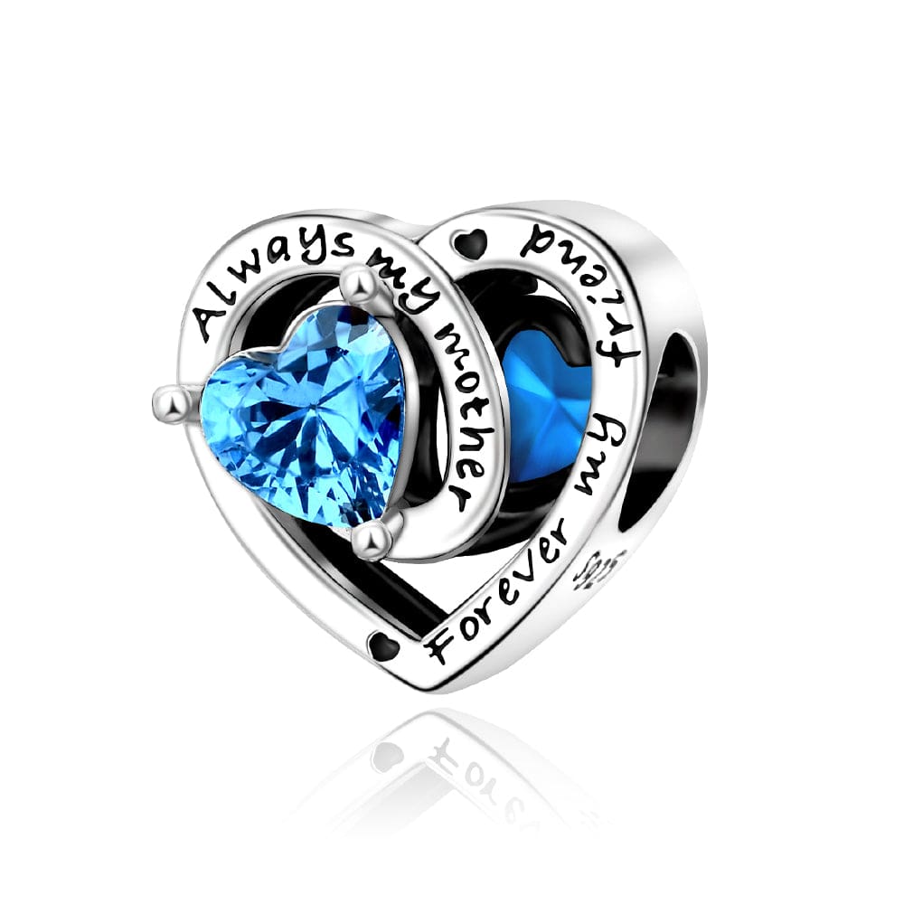 Always My Mother, Forever My Friend Birthstone Heart Charm