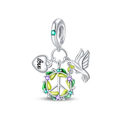 Dove, Peace Wreath, and Love Heart Triple Dangle Charm