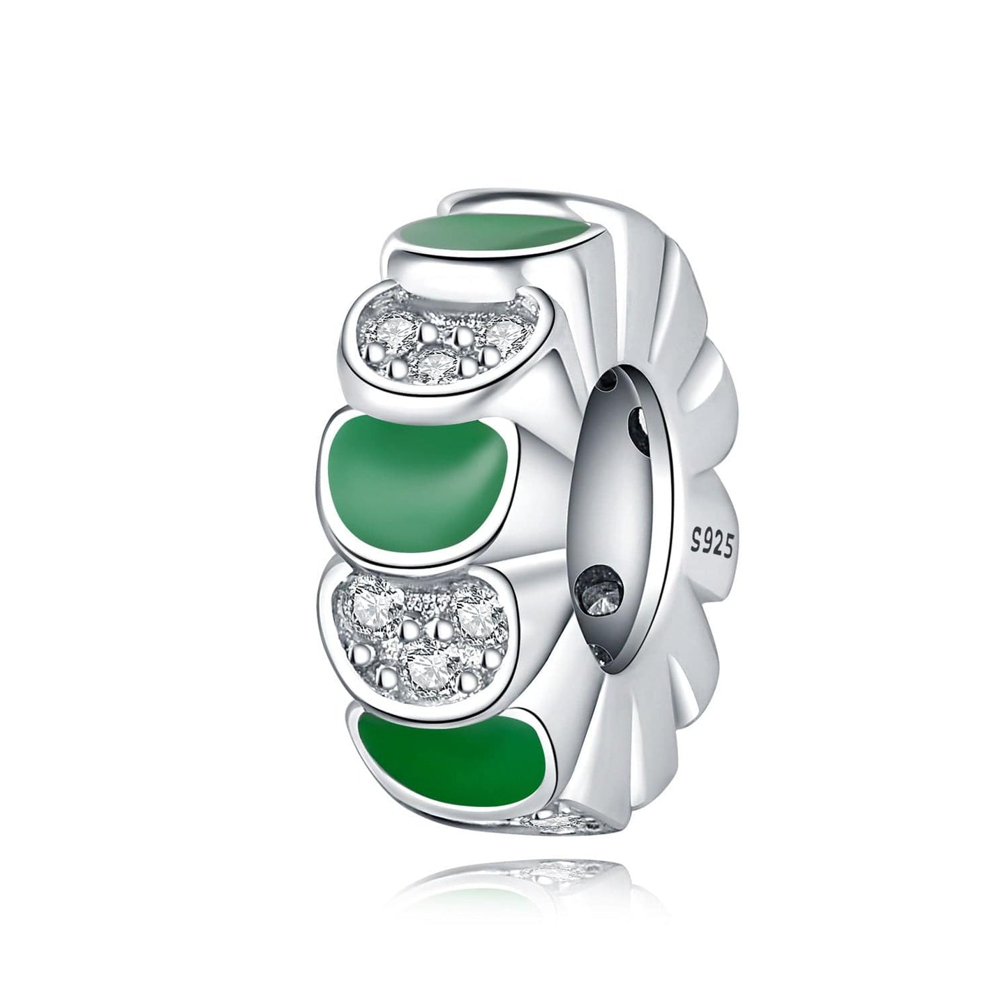 Elegant Green Enamel & Crystal Detailed Sterling Silver Charm