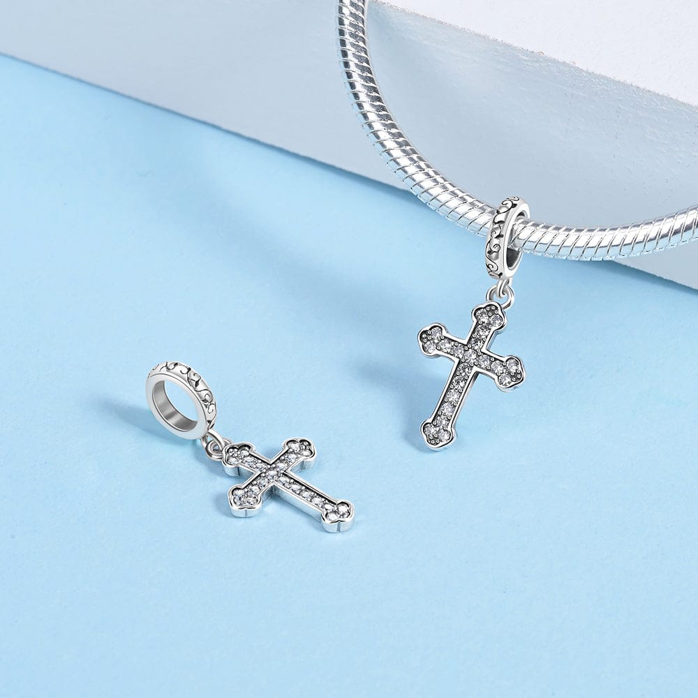 Elegant Pave Cross Charm with Intricate Detailing