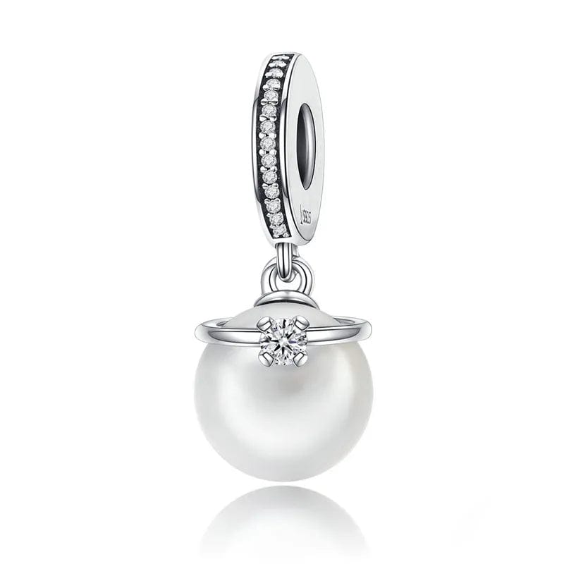 Elegant Pearl and Clear Crown CZ Dangle Charm