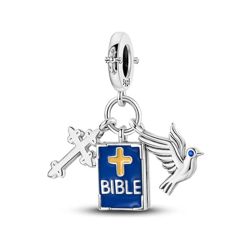 Faithful Bible Charm with Cross & Dove