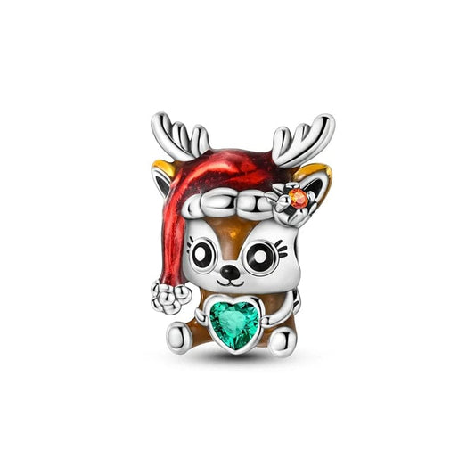 Festive Reindeer with Santa Hat Charm