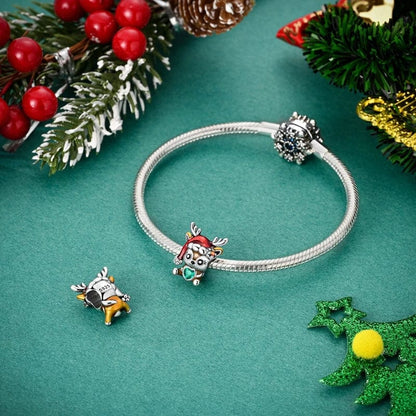 Festive Reindeer with Santa Hat Charm