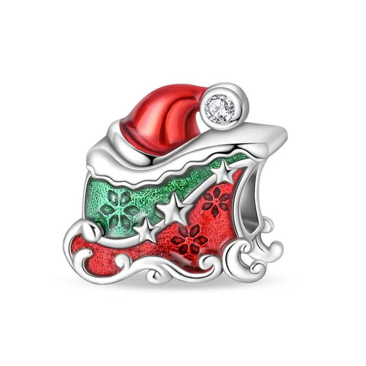 Festive Sleigh with Santa Hat Charm