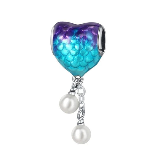 Fish Scales Heart Pearl Dangle Charm