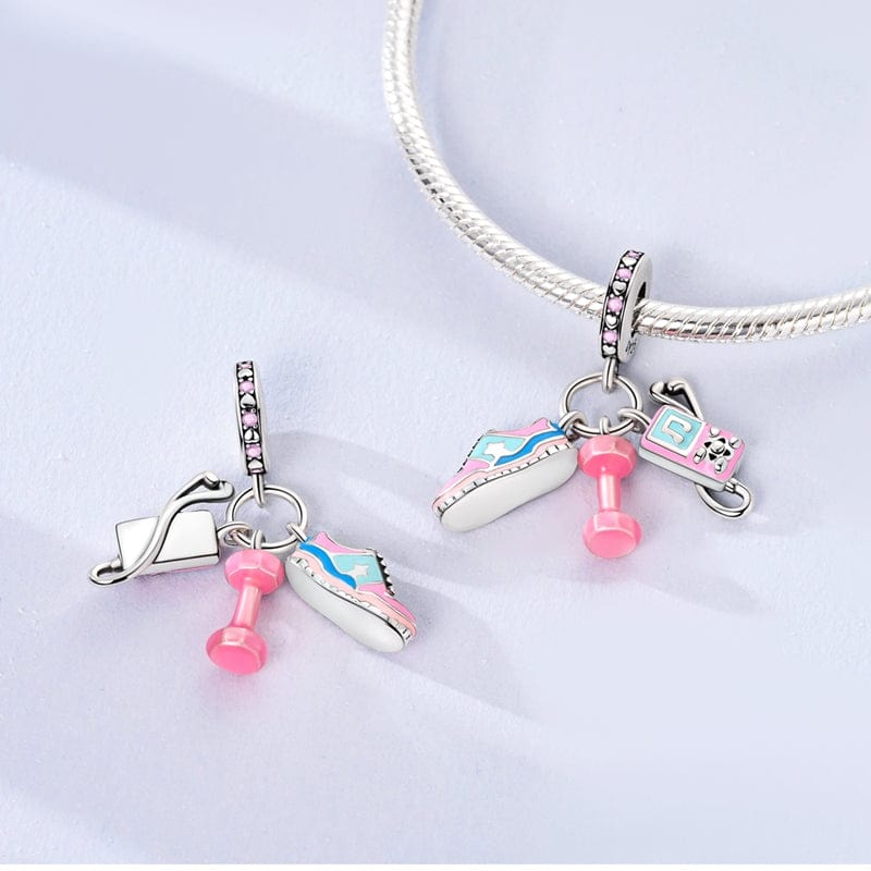 Fitness Triple Dangle Charm - Sneaker, Dumbbell & Earphones