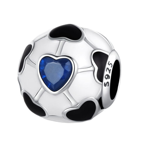 FootBall Bead With Blue Heart Accents