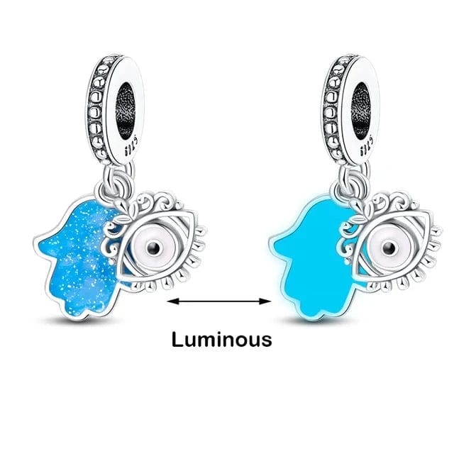 Glow in the Dark Luminous Hamsa Hand and Evil Eye Dangle Charm