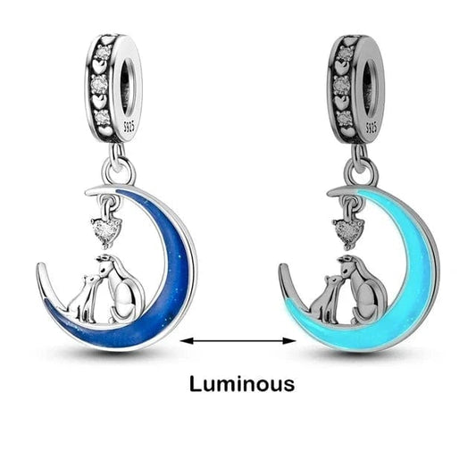 Glow in the Dark Luminous Moon Cat Dangle Charm