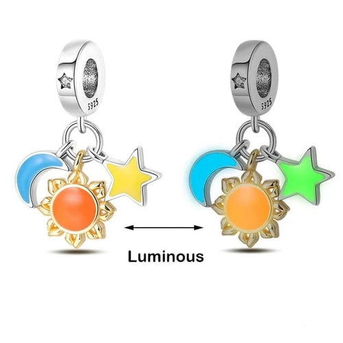 Glow in the Dark Luminous Moon Sun and Star Triple Dangle Charm