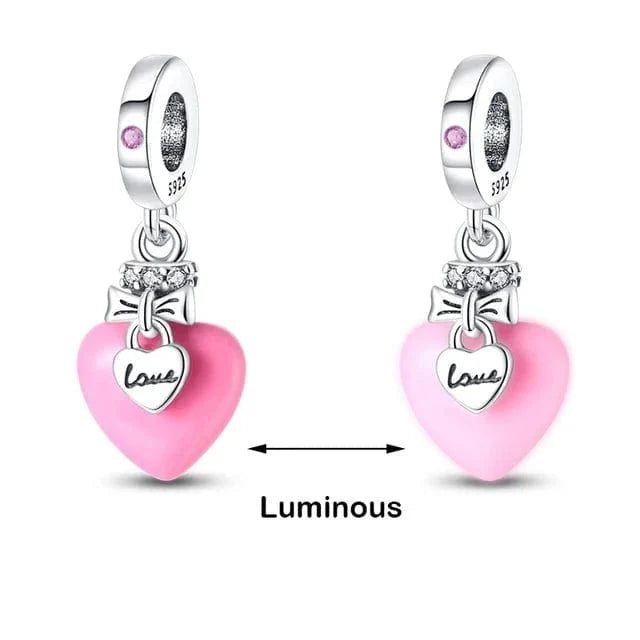 Glow in the Dark Luminous Pink Love Heart Dangle Charm