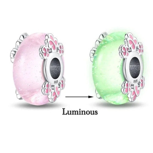 Glow in the Dark Luminous Pink Murano Charm