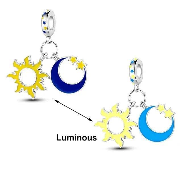 Glow in the Dark Luminous Sun and Moon with Stars Dangle Charm