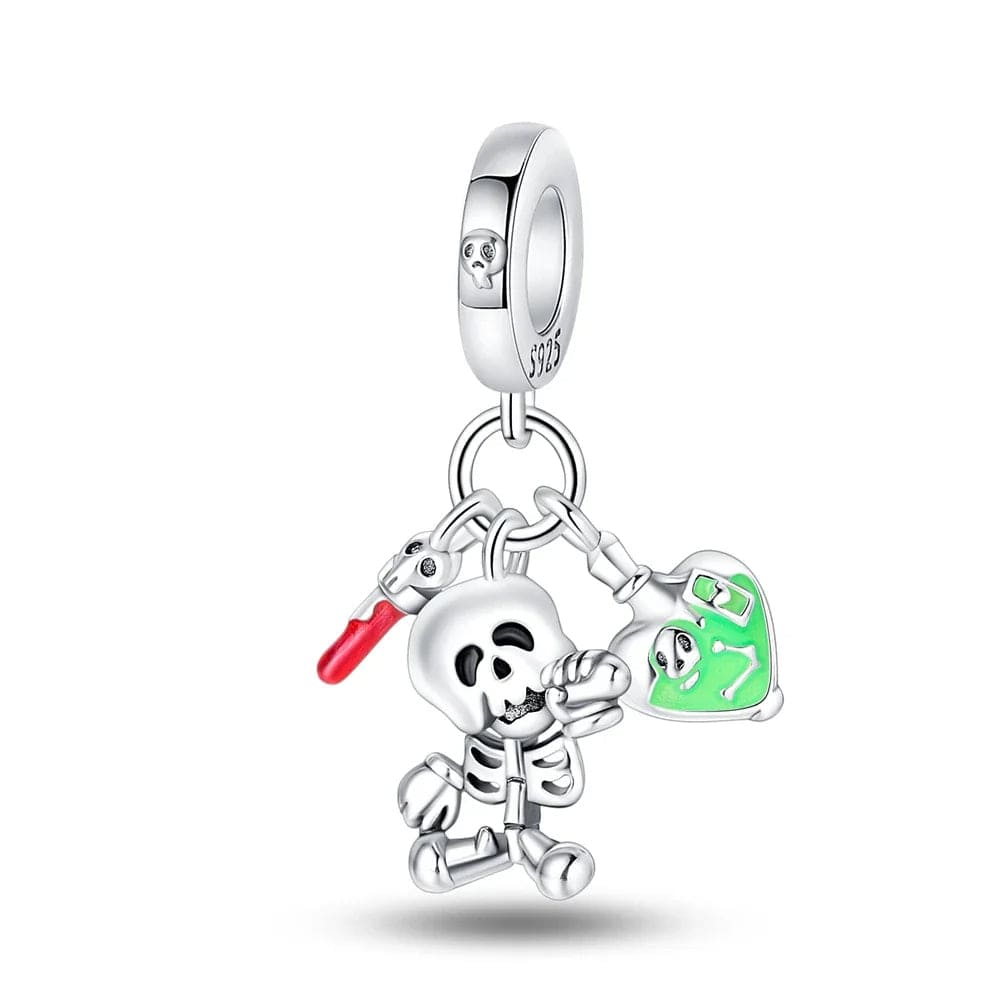 Schelet de Halloween cu inimă verde Triple Dangle Charm