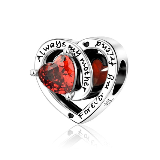 Always My Mother, Forever My Friend Birthstone Heart Charm