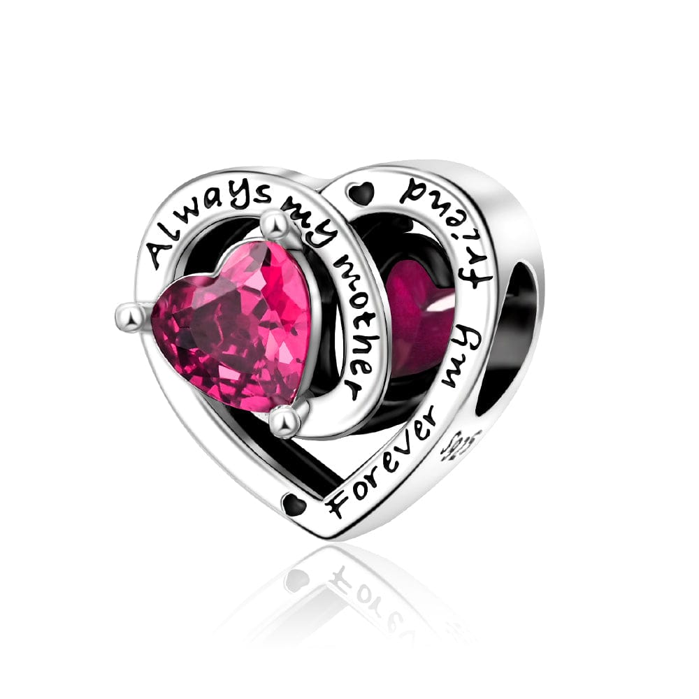 Always My Mother, Forever My Friend Birthstone Heart Charm