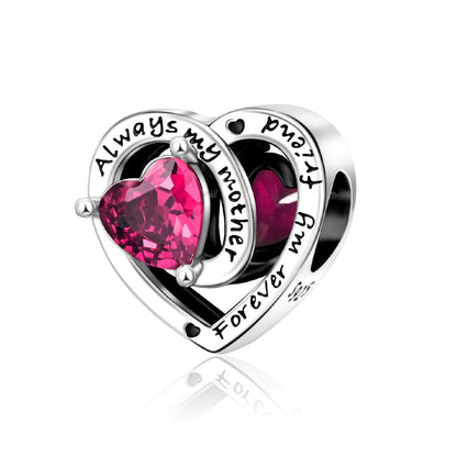 Always My Mother, Forever My Friend Birthstone Heart Charm