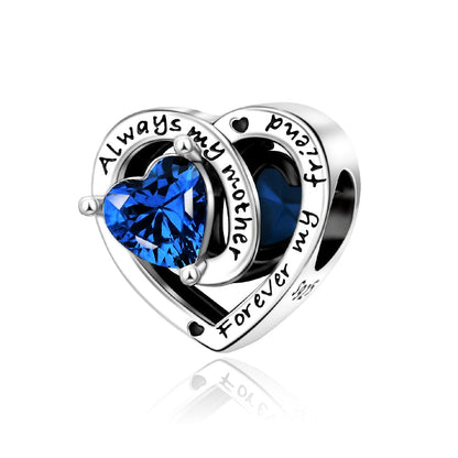 Always My Mother, Forever My Friend Birthstone Heart Charm