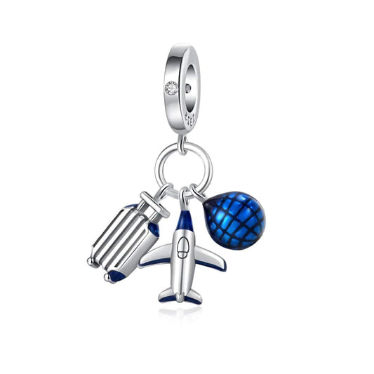 Bagage Vliegtuig en Planeet Reizen Dangle Charm