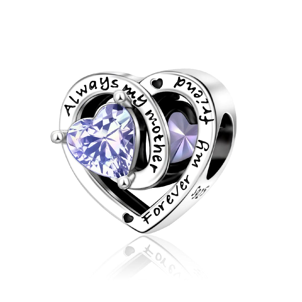 Always My Mother, Forever My Friend Birthstone Heart Charm