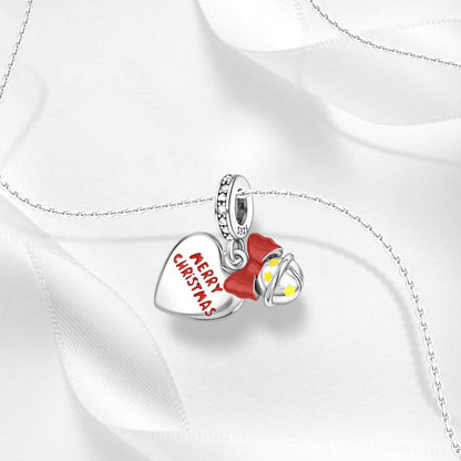 Merry Christmas Heart Charm with Festive Bell