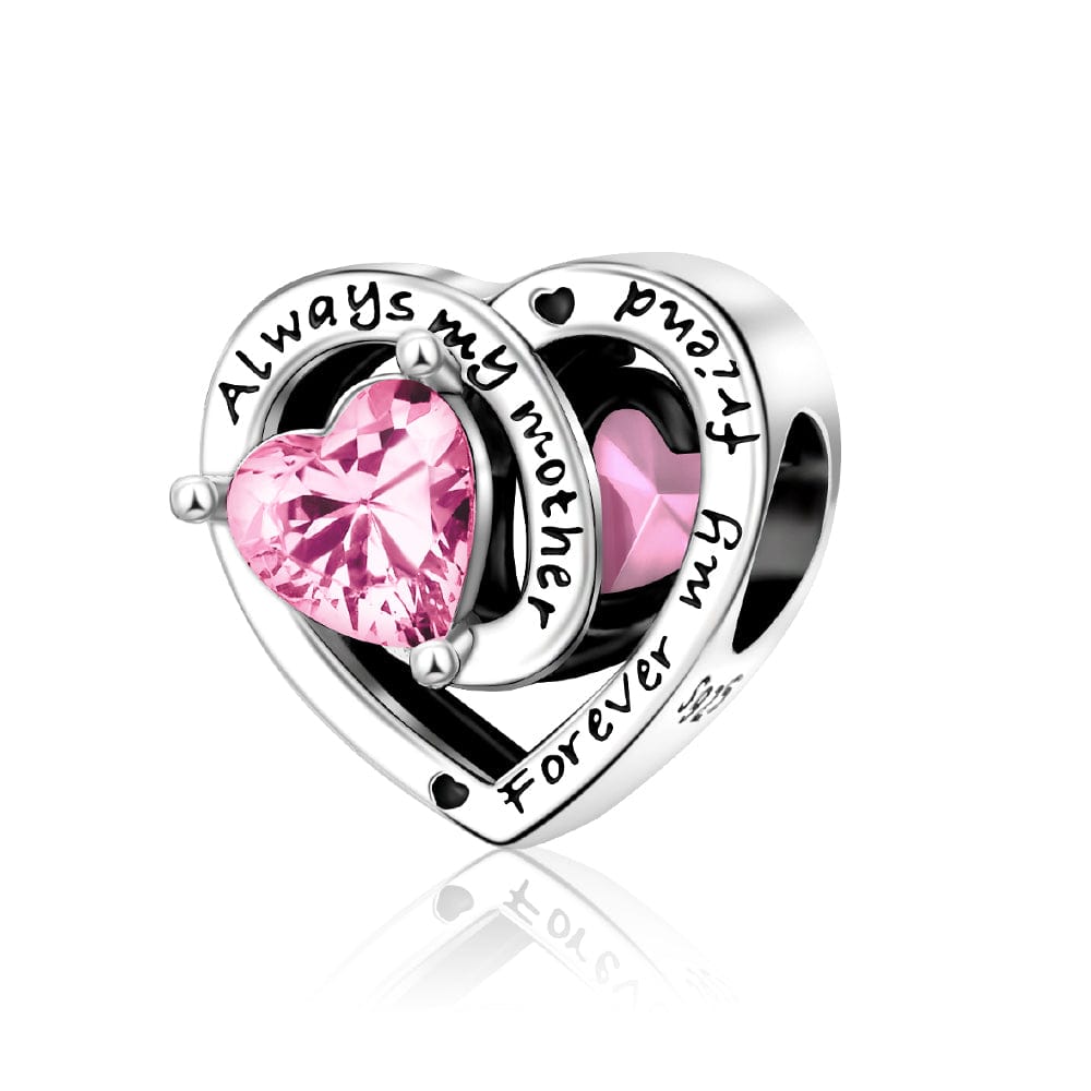 Always My Mother, Forever My Friend Birthstone Heart Charm