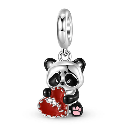 Panda Hugging Stitched Red Heart Dangle Charm