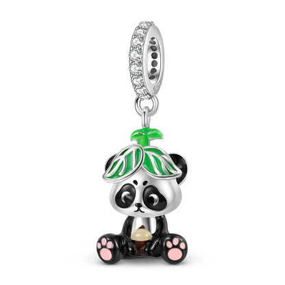 Panda with Leaf Hat Dangle Charm