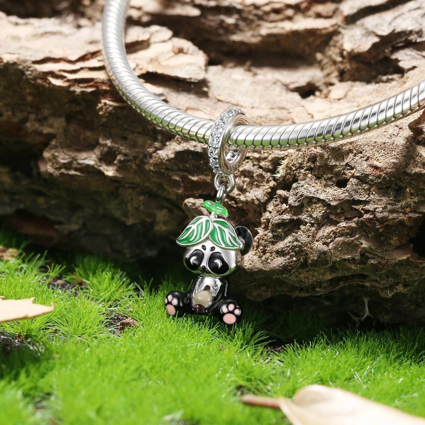 Panda with Leaf Hat Dangle Charm